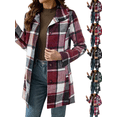 thumbnail image 1 of Xdegoge Womens Plaid Long Coat Button Down Trench Shacket Lapel Collar Fall Winter Casual Overcoat Vintage Tartan Pea Coat Warm Outerwear with Pockets, 1 of 7