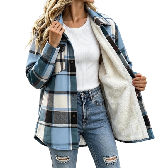 Xdegoge Womens Plaid Shacket Button Down Long Sleeve Flannel Shirt Jacket Casual Fall Winter Outerwear Boyfriend Tops with Pockets