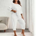 thumbnail image 1 of Xdegoge Womens Plus Size Pajama Sets 2 Piece Pajamas Boat Neck 3/4 Sleeve and Capri Pants Matching Set Loose Comfortable Lounge Summer Sleepwear, 1 of 5