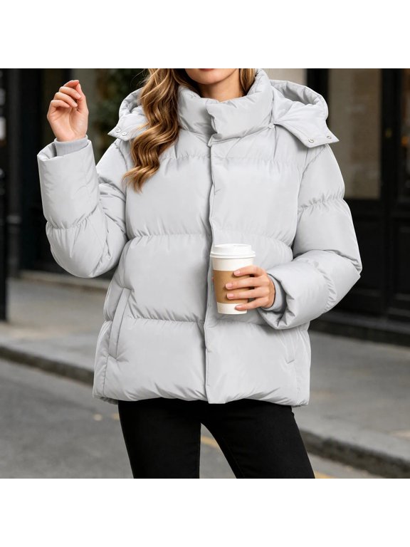 Womens Puffer Jacket Hooded Thick Warm Quilted Zip Up Bubble Outerwear with Pockets Baggy Winter Cold Weather Daily Wear