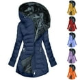 thumbnail image 1 of Xdegoge Womens Quilted Jacket Long Puffer Full Zip Padded Coat Fleeced Lined Warm Hooded Jackets Trendy Fall Winter Tunic Outerwear with Multi Zipper Pockets, 1 of 9