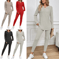 thumbnail image 1 of Xdegoge Womens Ribbed Knit Sets Lounge 2 Piece Slim Fit Comfy Outfits Long Sleeve Pullover Tops Soild Color Cozy Sweater Stretch Elastic Waist Pants Leggings Fall Matching Pajama Fashion Loungewear, 1 of 10