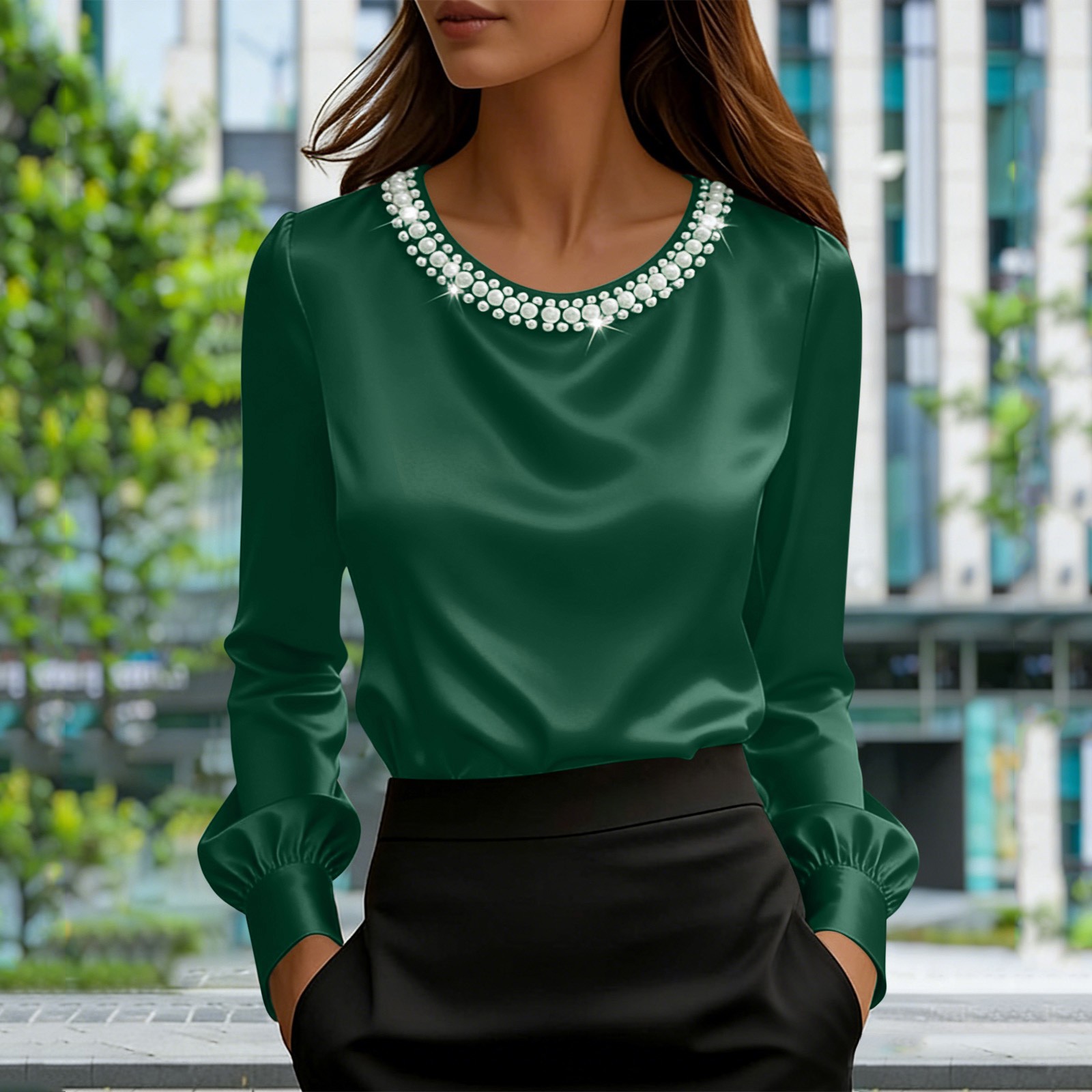 Long Sleeve Crew Neck Satin Top Argent Longsleeve Bias Top In