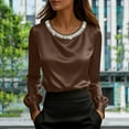 thumbnail image 1 of Xdegoge Womens Satin Silk Shirts Long Sleeve Crew Neck Dressy Blouse Fashion Pearl Elegant Formal Blouses Casual Office Work Shirt, 1 of 8
