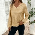 thumbnail image 1 of Xdegoge Womens Sequin Tops Dressy Csaual V Neck Long Sleeve Puff Shirt Sparkly Glitter Party Blouse for Party Club New Years Eve Outfit, 1 of 9