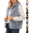 thumbnail image 1 of Xdegoge Womens Sherpa Fleece Vest Casual Fuzzy Sleeveless Full Zip Up Stand Collar Warm Fall Winter Jacket Cozy Outerwear with Pockets, 1 of 9