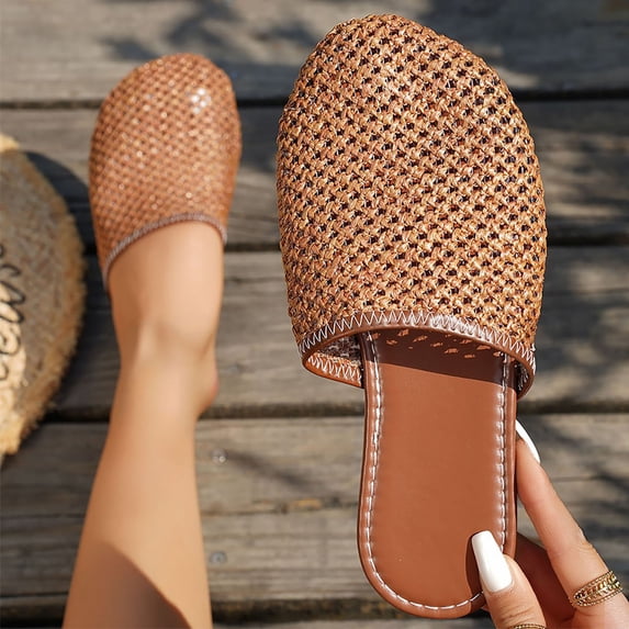 Xdegoge Womens Shoes Closed Toe Woven Mesh Mules Flat Loafers Breathable Summer Slip on Walking Shoes Lightweight Outdoor Casual Travel Daily Versatile Modern Footwear