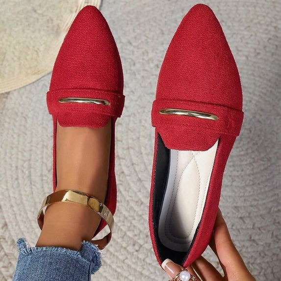 Xdegoge Womens Shoes Pointed Toe Loafers with Elegant Gold Metal Bar Buckle Detail Suede Texture Dressy Flats Closed Toe Professional Office Work Footwear Casual Walking