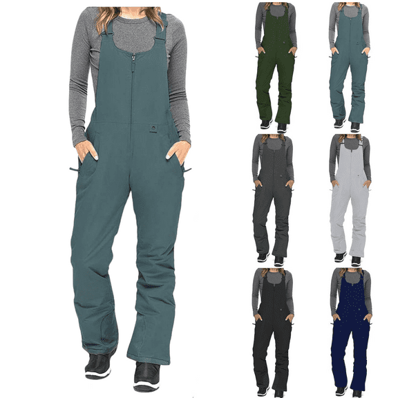 Xdegoge Womens Ski Snow Bibs Waterproof Windproof Ski Snow Overalls Insulated Warm Adjustable Skiing Bib Pants Skiing Outdoor Sports Jumpsuits with Pockets