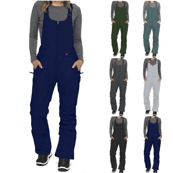 Xdegoge Womens Ski Snow Bibs Waterproof Windproof Ski Snow Overalls Insulated Warm Adjustable Skiing Bib Pants Skiing Outdoor Sports Jumpsuits with Pockets