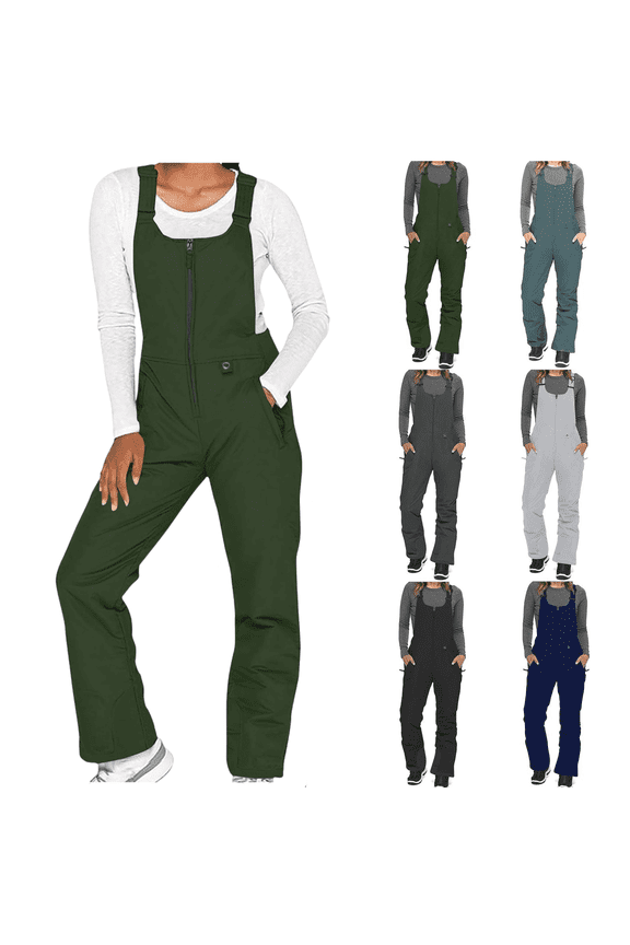 Womens Ski Snow Bibs Waterproof Windproof Ski Snow Overalls Insulated Warm Adjustable Skiing Bib Pants Skiing Outdoor Sports Jumpsuits with Pockets