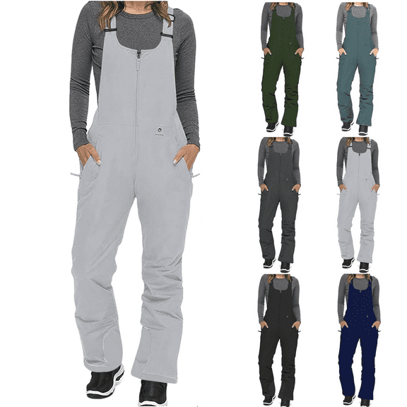 Xdegoge Womens Ski Snow Bibs Waterproof Windproof Ski Snow Overalls Insulated Warm Adjustable Skiing Bib Pants Skiing Outdoor Sports Jumpsuits with Pockets