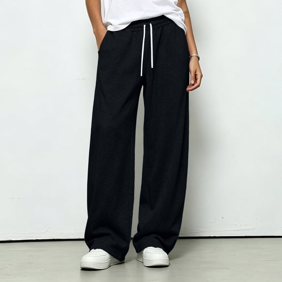 Xdegoge Womens Straight Leg Sweatpants Drawstring Athletic Lounge Pants Baggy Y2K Trousers Casual Comfy Workout Everyday Track Pants with Pockets