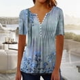 thumbnail image 1 of Xdegoge Womens Striped Floral Tunic Tops to Wear with Leggings Short Sleeve V-Neck Button Down Shirts Casual Loose Fit Pleated Blouses Dressy Summer Tops for Office Daily Wear, 1 of 5