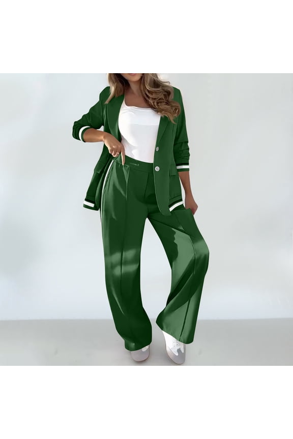 Womens Suit Sets 2 Piece Business Causal Outfits Oversized Soild Color formal Workwear Long Sleeve Button Lapel Blazer Jacket High Waist Loose Pleated Pants Wide Leg Trousers Fit Work Office