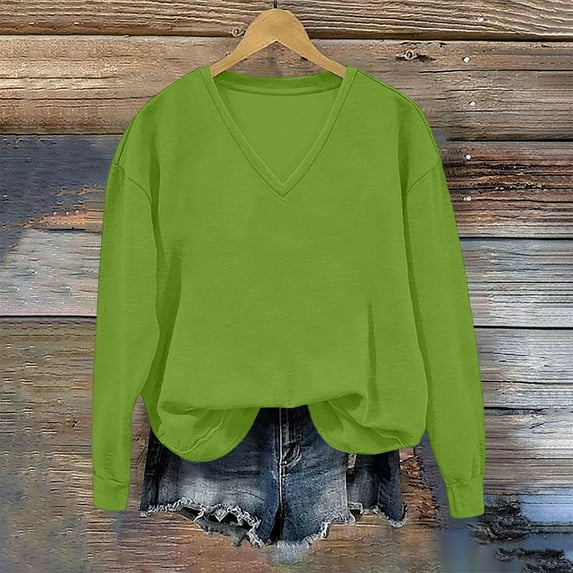 Xdegoge Womens Sweatshirts Trendy V Neck Long Sleeve Oversized Sweatshirt Dressy Casual Pullover Tops Solid Color Loose Fit Fall Winter Sweat Shirts 2025