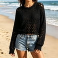 thumbnail image 1 of Xdegoge Womens Swim Cover Up Distressed Open Knit Sweater Crewneck Long Sleeve Slouchy Crochet Pullover Ribbed Trim Casual Beach Tunic, 1 of 6