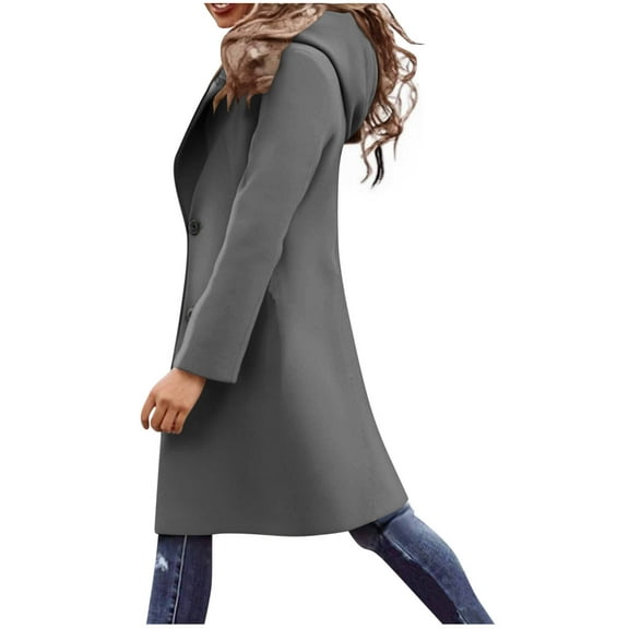 Xdegoge Womens Trench Coat Knee Length Wool Blend Single Breasted Pea Coats Hooded Long Sleeve Jacket Casual Winter Hooded Jackets Outerwear