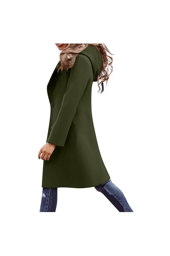 Womens Trench Coat Knee Length Wool Blend Single Breasted Pea Coats Hooded Long Sleeve Jacket Casual Winter Hooded Jackets Outerwear