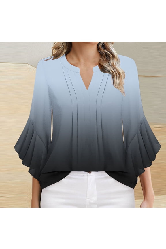 Womens Tshirt Ladies Tops 3/4 Sleeve Floral V Neck T Shirts Summer Tunic Ladies Tops Elegant Dressy Casual Blouses Fashion Going Out Tops Ropa Mujer