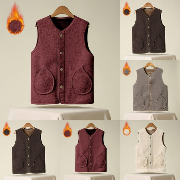 Xdegoge Womens Vests Lightweight Fleece Comfort Plus Size Vest Jacket Button Down Casual Sleeveless Sherpa Jackets Winter Trendy Fuzzy Coats 2025