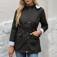 thumbnail image 1 of Xdegoge Womens Warm Coats Outerwear Fashion Casual Long Sleeve Button Down Rain Jackets Comfort Drawstring Cinch Waist Coat Fall Winter Windbreaker Jacket Coat with Hood Lightweight Plus Size Black L, 1 of 4
