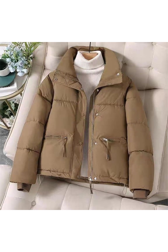 Womens Winter Coats Warm Zip up Padded Snap Button Down Coat with Hood Zip up Thick Heavy Weight Puffer Jackets Fashion Casual Cropped Quilted Jacket with Pockets Outerwear