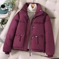thumbnail image 1 of Xdegoge Womens Winter Coats Warm Zip up Padded Snap Button Down Coat with Hood Zip up Thick Heavy Weight Puffer Jackets Fashion Casual Cropped Quilted Jacket with Pockets Outerwear, 1 of 3