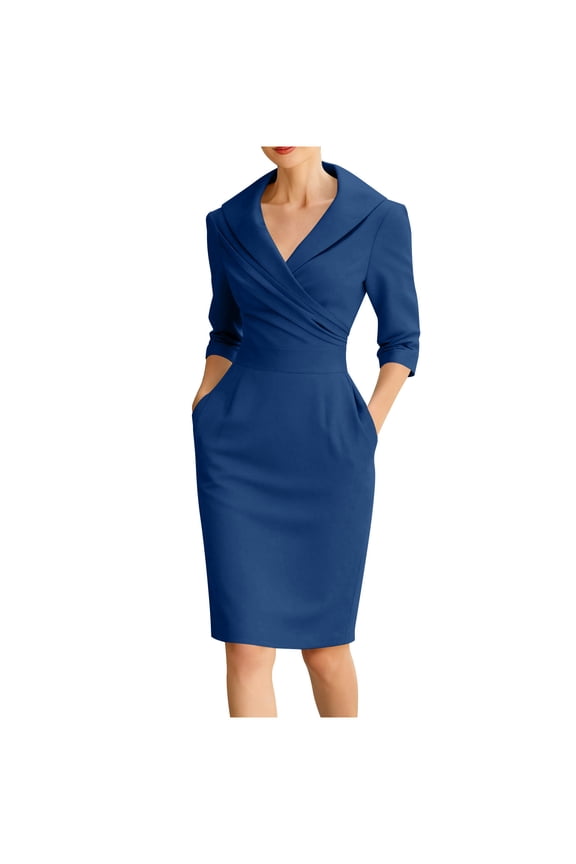 Womens Wrap Front Pencil Dress with Collar, Business Casual Bodycon Elegant and Professional Dresses Workwear Fitted and Flattering Silhouette
