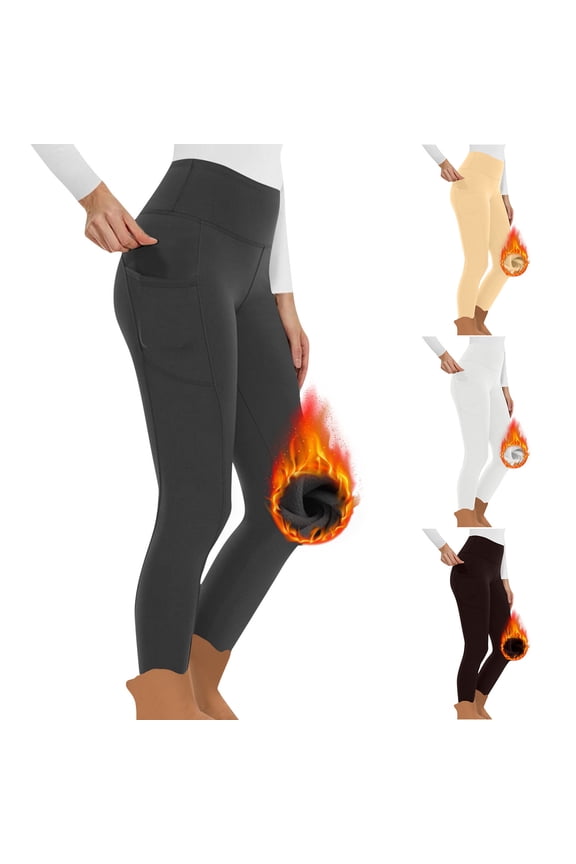 Womens Yoga Pants Fleece Lined High Waisted Elastic Leggings Casual Workout Plus Size Legging Fall Winter Trendy Tight Stretch Tummy Control Bottoms