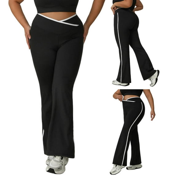 Xdegoge Womens Yoga Pants High Waisted Elastic Leggings Plus Size Casual Workout Flared Pant Fall Winter Solid Color Tight Breathable Bottoms