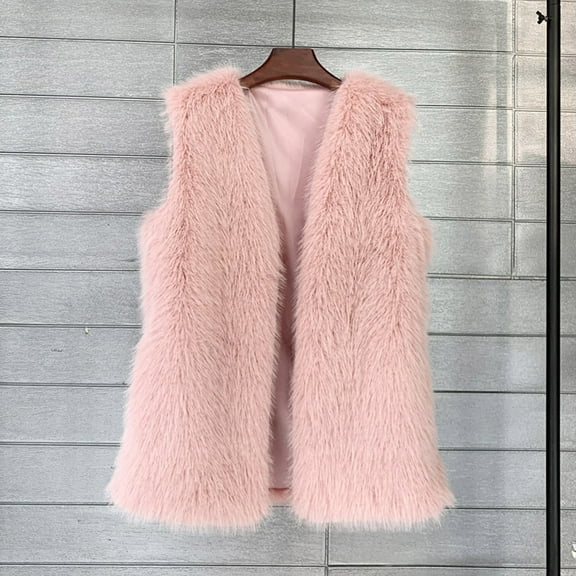 Xdegoge Womens Casual Faux Fur Vest Daily Loose Sleeveless Furry Coat Cropped Solid Color Coats Button V Neck Jacket Cold Weather Keep Warm Jackets Fall Winter Fashion Thermal Outerwear