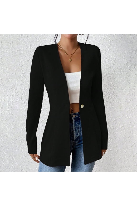 Womens 's Blazer Longsleeve Button Coat Lightweight Office Work Suit Slim Fitting Cinched Waist Long Coats Business Casual Offices Suits Cozy Casual Fashion for Ladies