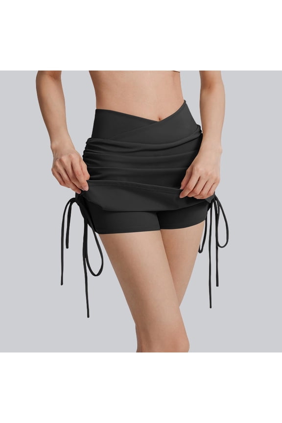 Workout Dance Shorts for Women Crossover High Waisted Ruched Side with Drawstring Flattering Scrunch Tight Athletic Yoga Swim Shorts for Summer Beach Vacation