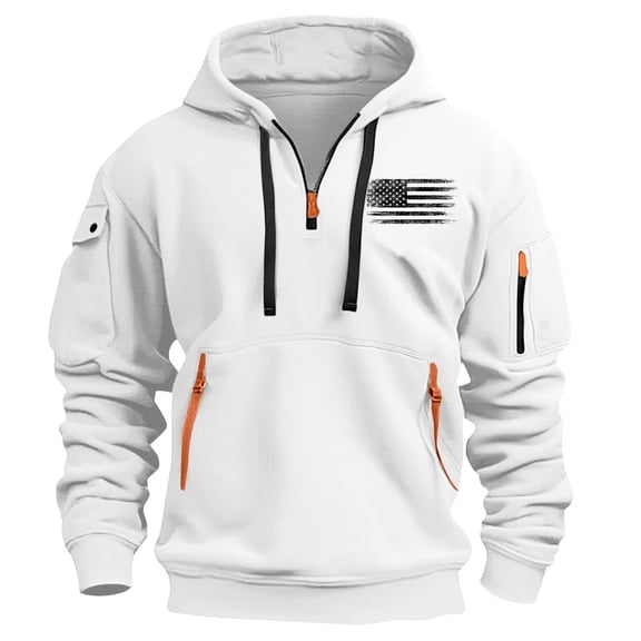 Maqroz Workout Hoodies for Men Zip Up Loose Fit Streetwear Pullover Tops Zip Up Hoodie Oversized Hoodie Ropa Para Hombre White XXXL