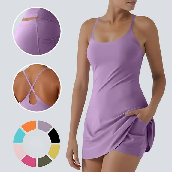 Xdegoge Workout Sets for Women Tennis 2 Piece Outfits Sleeveless Comfy Breathable Dress Backless Athletic Long Tank Tops Stretch Shorts Pants with Pockets Workout Matching Clothing Fit Golf Exercise