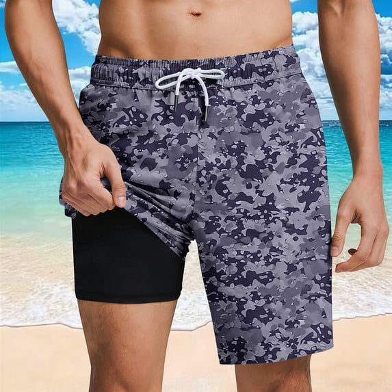 Xdegoge Workout Shorts for Men Athletic Running Gym Shorts 2-in-1 with Built-in Compression Liner Quick Dry Activewear Drawstring Elastic Waistband for Training Fitness Exercise