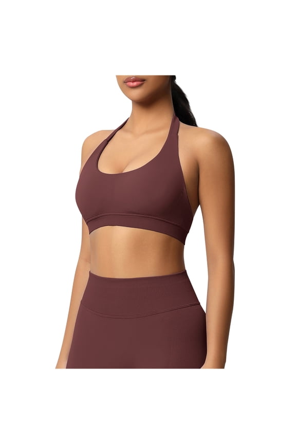 Workout Tank Tops Woman Sameless Crewneck Halter Top Shock Absorbing Push Up Sports Cami Breathable Slim Backless Camisole Fashion Lightweight Sportswear for Gym Yoga