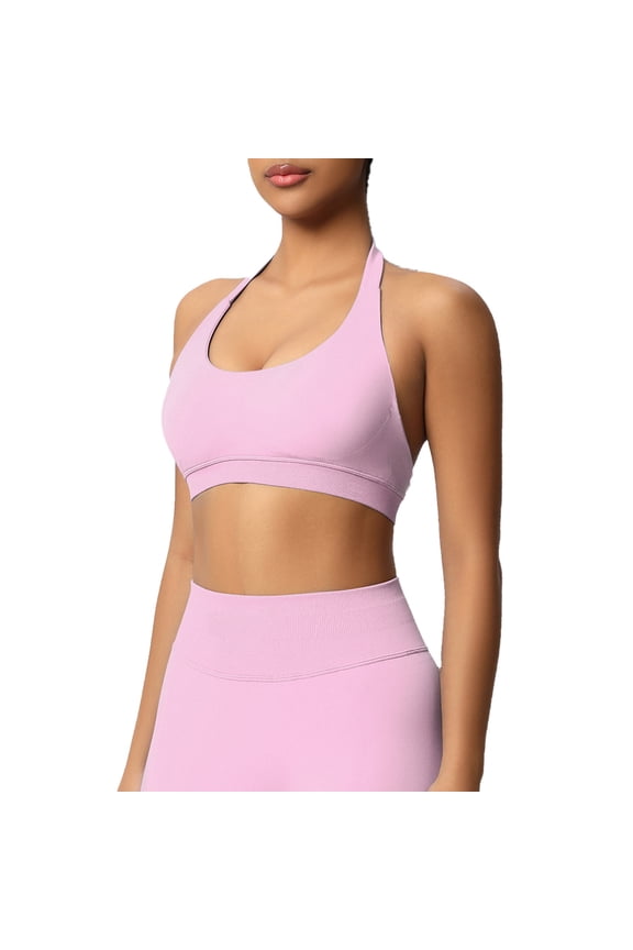 Workout Tank Tops Woman Sameless Crewneck Halter Top Shock Absorbing Push Up Sports Cami Breathable Slim Backless Camisole Fashion Lightweight Sportswear for Gym Yoga