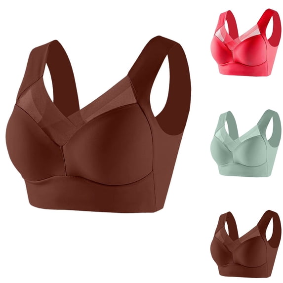 Xdegoge Yoga Bras for Women No Underwire Push Up Bra Full Coverage Plus Size Seamless Stretchy Activewear Wide Shoulder Strap Cozy Bralette