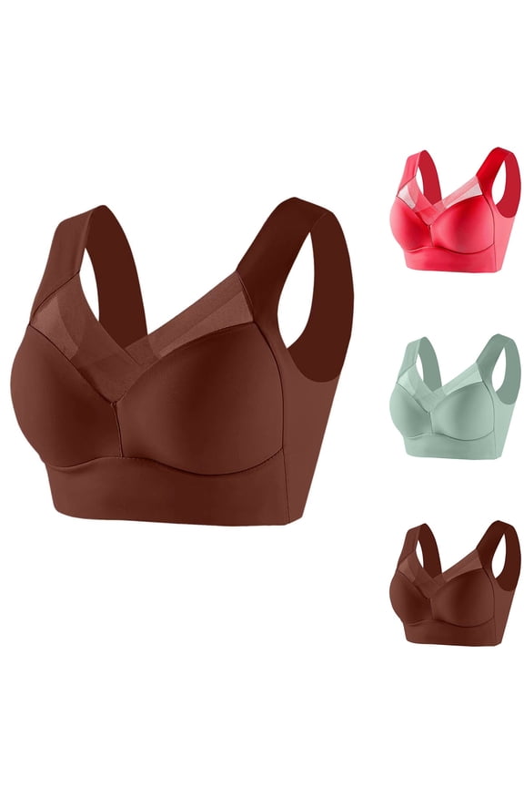 Yoga Bras for Women No Underwire Push Up Bra Full Coverage Plus Size Seamless Stretchy Activewear Wide Shoulder Strap Cozy Bralette