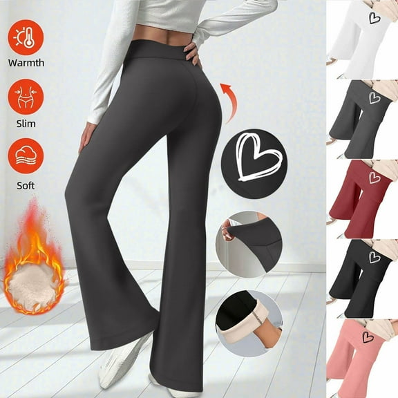 Xdegoge Yoga Pants for Women Flare Fuzzy Fleece Lined Cute Print Winter Leggings Bell Bottoms Stretchy Casual Warm Sweatpants Trendy Comfy Trousers 2025