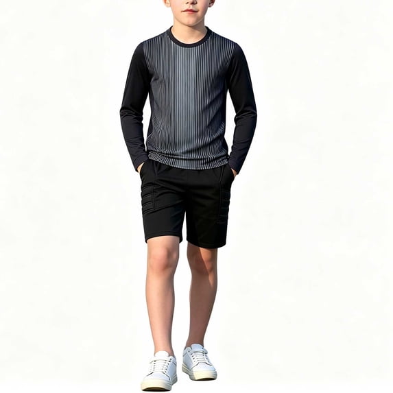 Xdegoge Youth Padded Goalie Shorts Set Boys Child Soccer Long Sleeve Goalkeeper Compression Jersey Shirt and Sponge Protective Bottoms Gear Football Training Uniforms