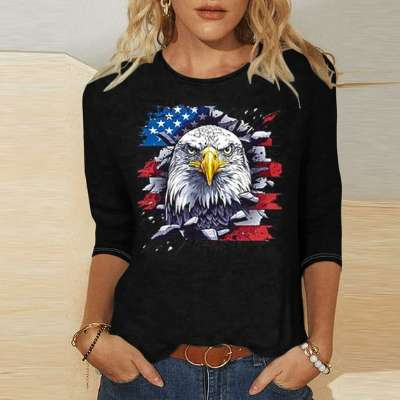 Xdegoge cancel membership 4Th of July Shirts for Women 3/4 Sleeve American Flag Shirt Usa Patriotic T-Shirt Stras Striped Tops Tunic Crew Neck Blouses flash todays daily