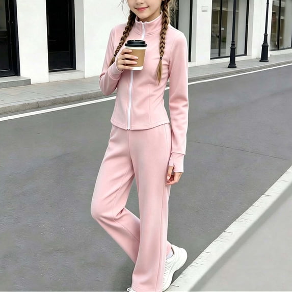 Xdegoge girls Athletic 2 Piece Sweatsuit Long Sleeve Zip Up Sports Jacket and Bootcut Leggings Tracksuit Fall Winter Casual Matching Gym Activewear Sets