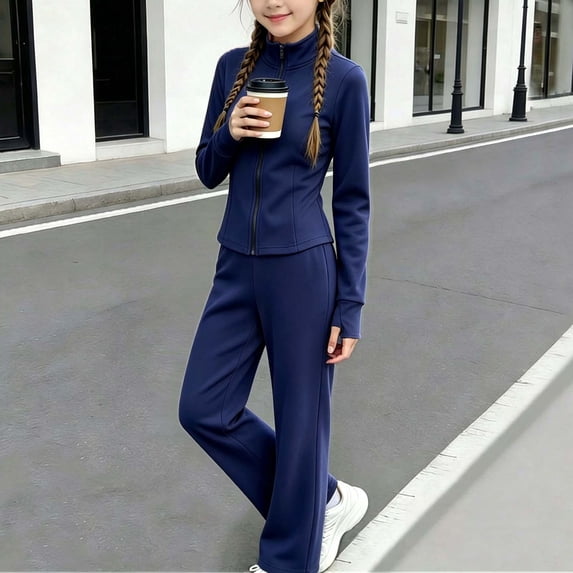 Xdegoge girls Athletic 2 Piece Sweatsuit Long Sleeve Zip Up Sports Jacket and Bootcut Leggings Tracksuit Fall Winter Casual Matching Gym Activewear Sets