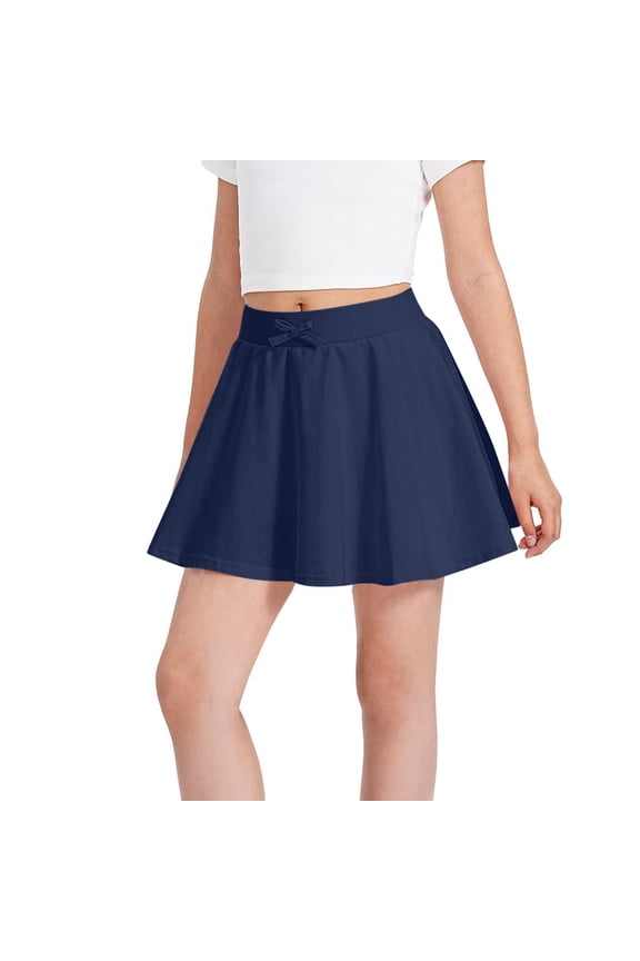 Skirts for Girls Size 10-12 Casual Mini Flare Plain Skirts Solid Color Bow High Waist Stretchy Sports Skirts Elastic Tennis Skorts School Uniform Skirts Flowy Skirts