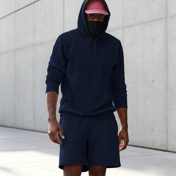 Xdegoge mens sets 2 piece outfits casual Summer Casual Athletic Hoodie Sweatshirt and Drawstring Sweatshorts Tracksuit Athletic Workout Gym Running Outfits