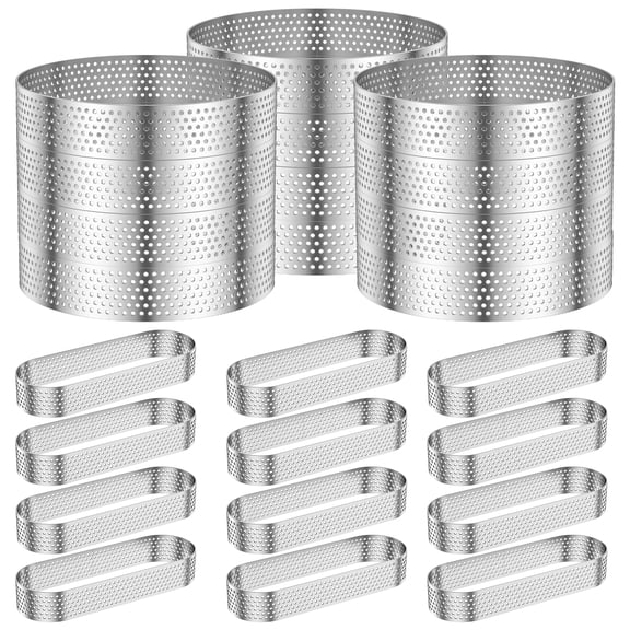 Xdziklosj 24 Pcs Stainless Steel Tart Rings 4 inch 5 inch Circle and Oval Perforated Tart Rings Easy Release Mousse Dessert Molds for Baking Cake