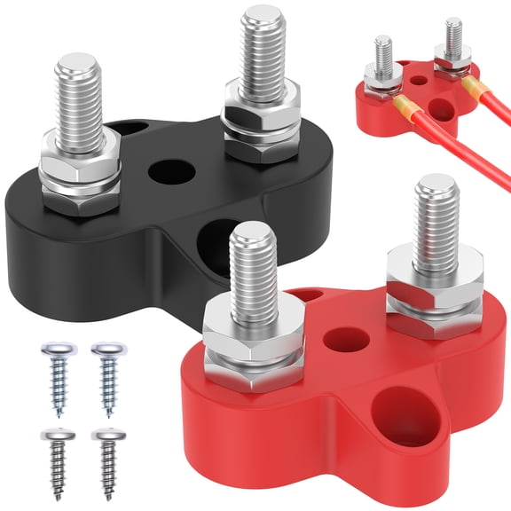 Xdziklosj 2Pcs 12V 100A Power Distribution Block 1/4 inch Dual Stud Busbar M6 Terminal Busbar Heavy Duty Battery Junction Post for Auto Boat Marine RV